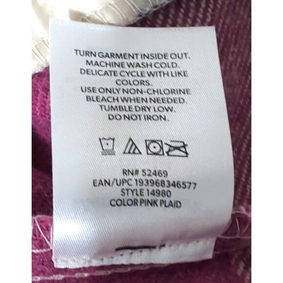 Women's Flannel Shacket Size XL Button Up Long Sleeve Warm Plaid Purple Pink - Picture 5 of 16